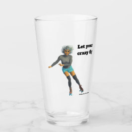 Alien Woman Roller Skater Fantasy Art Glass Cup Glas