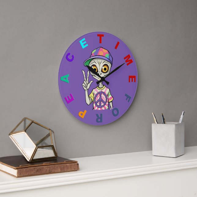 Alien zeigt das Hand Peace Zeichen 1 Große Wanduhr (Büro)