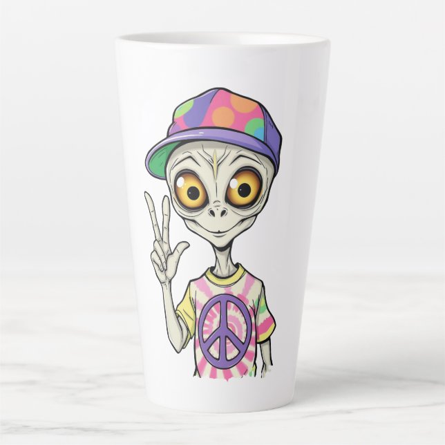 Alien zeigt das Hand Peace Zeichen 1 Milchtasse (Vorderseite)