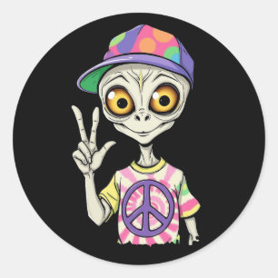 Alien zeigt das Hand Peace Zeichen 1 Runder Aufkleber