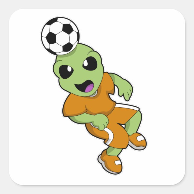 Alien zum Fußball Quadratischer Aufkleber (Vorderseite)