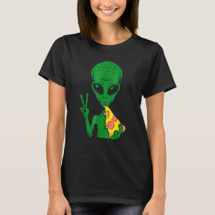 Alienkopf isst Pizza Ufo Außerirdischer T-Shirt
