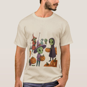 Aliens feiern Halloween auf der Erde – Kosmisches T-Shirt