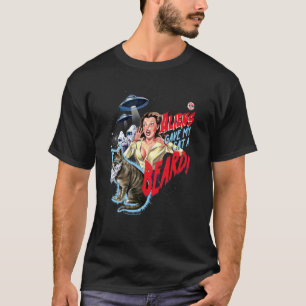 Aliens Katze Bart UFO Retro Vintage Lustig Erwachs T-Shirt