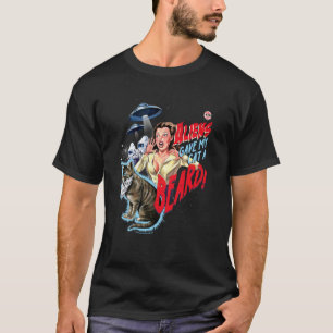 Aliens Katze Bart UFO Retro Vintage Lustig Erwachs T-Shirt