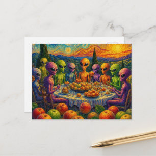 Aliens mit Pfirsichen Faux Van Gogh Postkarte