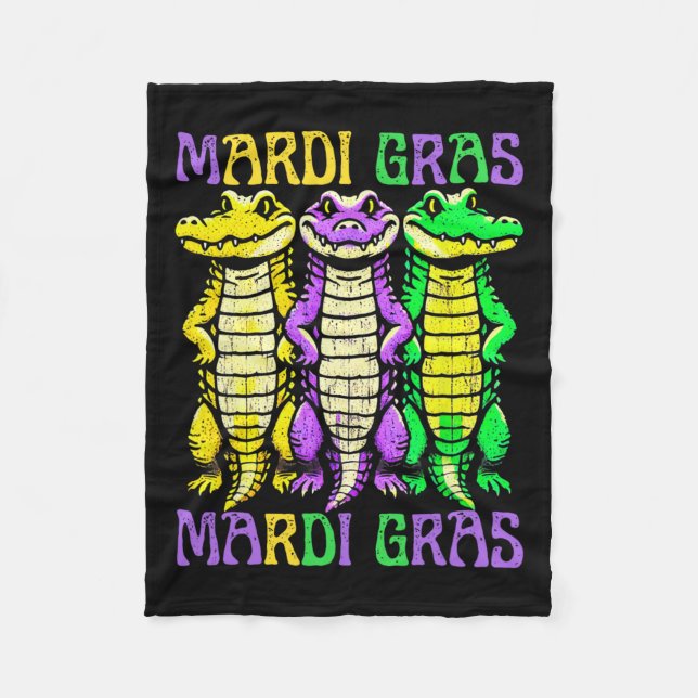 Aligator Crocodiles Louisiana Mardi Gras Karnival Fleecedecke (Vorderseite)