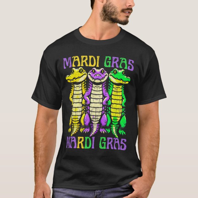Aligator Crocodiles Louisiana Mardi Gras Karnival T-Shirt (Vorderseite)