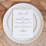 ALINA Elegant Minimalistisch Wedding Let's Eat Men Menükarte<br><div class="desc">Dieses Menü besticht durch ein modernes minimalistisches Design und einen eleganten, handgeschriebenen Schriftart. Verwenden Sie diese Vorlage, um die Schriftart, die Farbe des Schriftartes und die Hintergrundfarbe entsprechend den Anforderungen des Ereignisses zu bearbeiten. Dieses Menü ist die perfekte Ergänzung zu Ihrer einfachen, minimalistischen, eleganten oder modernen Babydusche, Brautparty, Hochzeit, Ruhestand...</div>