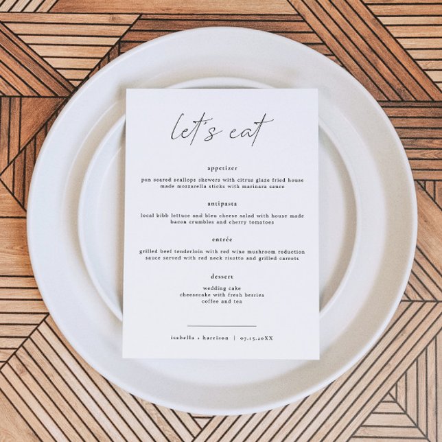 ALINA Elegant Minimalistisch Wedding Let's Eat Men Menükarte (Von Creator hochgeladen)