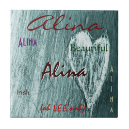Alina Name Irish Bedeutung mit grauem Herzen Fliese