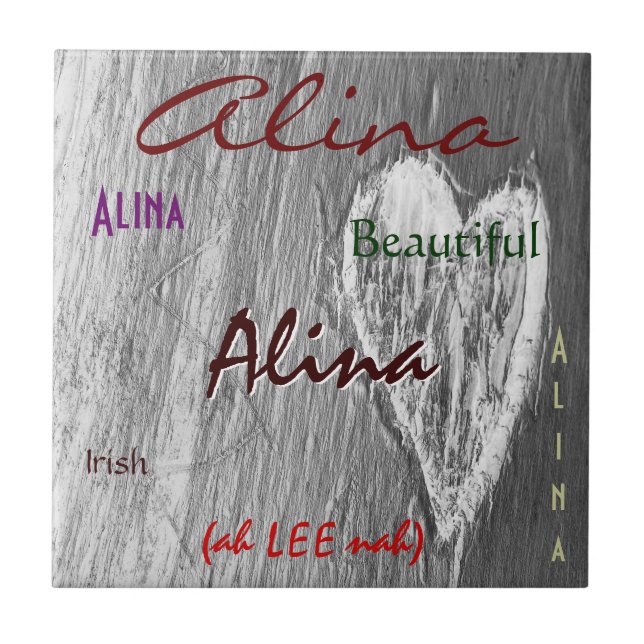 Alina Name Irish Bedeutung mit Light Gray Heart Fliese (Vorderseite)