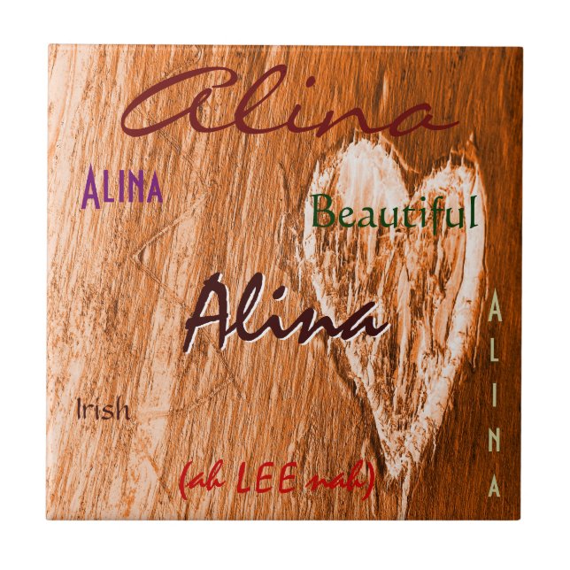 Alina Name Irish Bedeutung mit Light Orange Heart Fliese (Vorderseite)