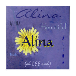 Alina Name und irische Bedeutung mit gelber Blume Fliese
