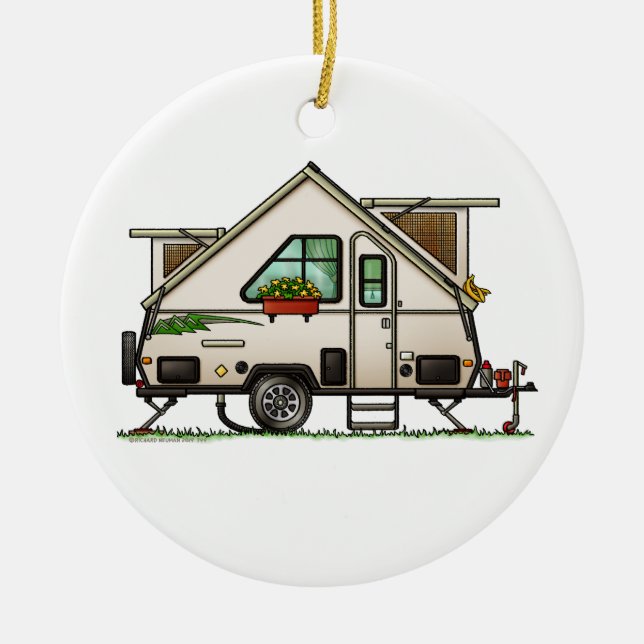 Aliner Pop Up RV Happy Camper Art Keramik Ornament (Vorne)