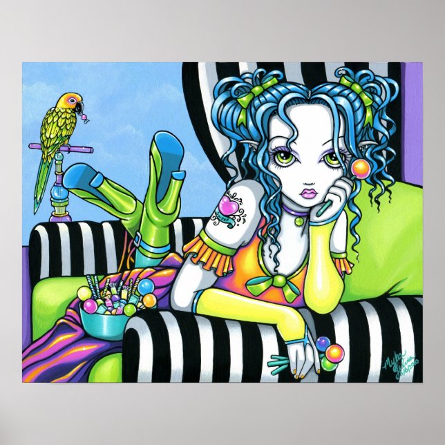 "Alisha" Candy Rainbow Parrot Fee Art Poster (Vorne)