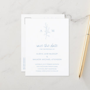 Alisha Dusty Blue Botanical Elegante Wedding Ankündigungspostkarte