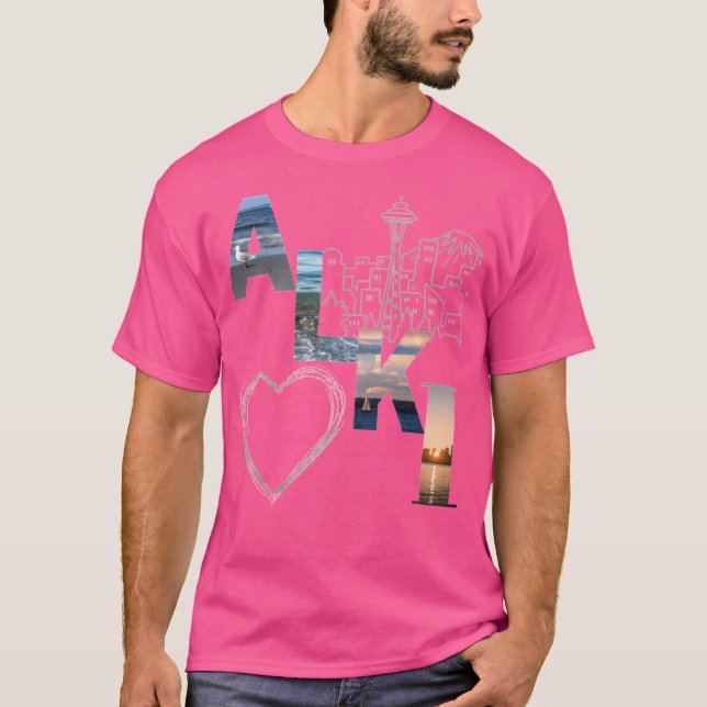 Alki Beach Seattle Skyline Design T-Shirt (Vorderseite)
