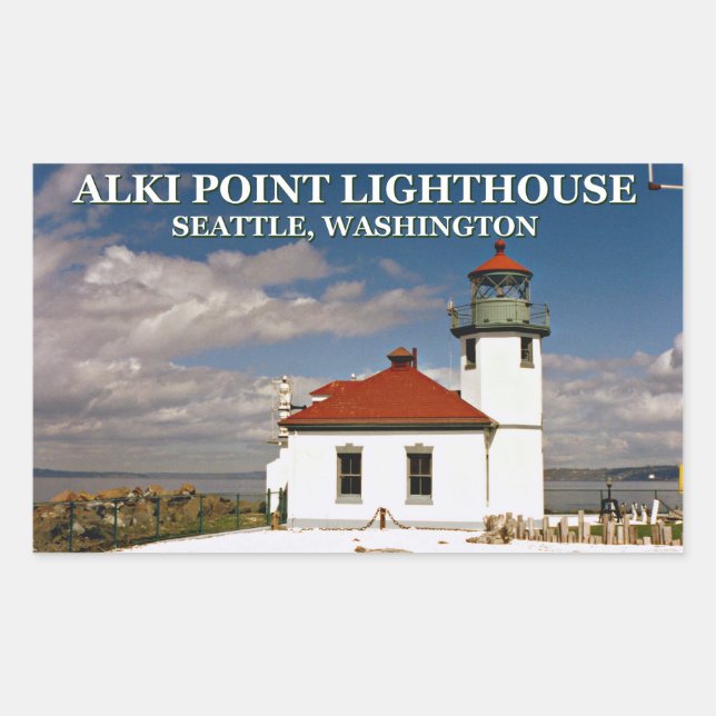 Alki Point Lighthouse, Seattle Washington Rechteckiger Aufkleber (Vorderseite)