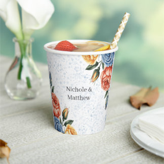 Alkohol-Tinte Aquarell Blau Orange Rosen Hochzeit Pappbecher