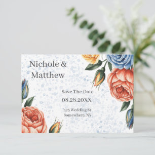 Alkohol-Tinte Aquarell Blau Orange Rosen Hochzeit Save The Date