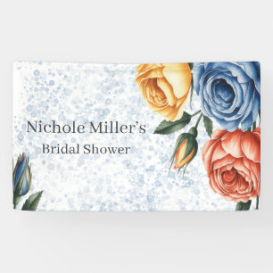 Alkohol-Tinte Blau Orange Rosen Brautparty Banner