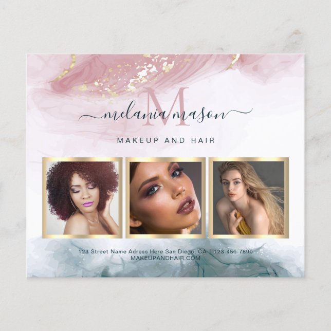 Alkohol Tinte Gold Blush Blue Foto Flyer (Vorne)