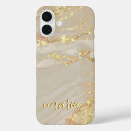 Alkohol-Tinte Gold Monogramm-Etuis- Mate iPhone 16 Plus Hülle