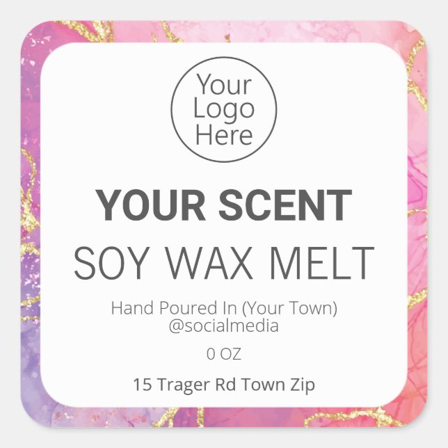 Alkohol Tinte Gold Vein Sojabohnenware Etiketten Quadratischer Aufkleber (Vorderseite)