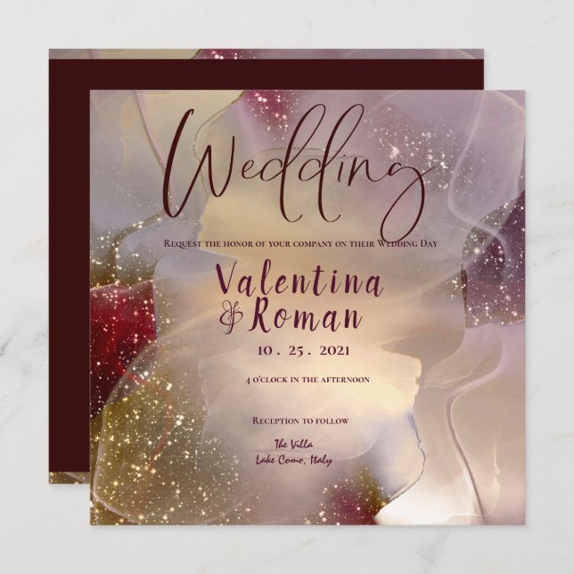 Alkohol und Tinte Elegante Hochzeit Einladung (Vorne/Hinten)