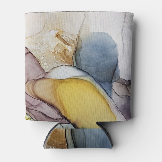 Alkoholfarbene Wirbel, gelbe Farbtöne, abstrakt. Dosenkühler (Vorderseite)