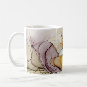 Alkoholfarbene Wirbel, gelbe Farbtöne, abstrakt. Kaffeetasse