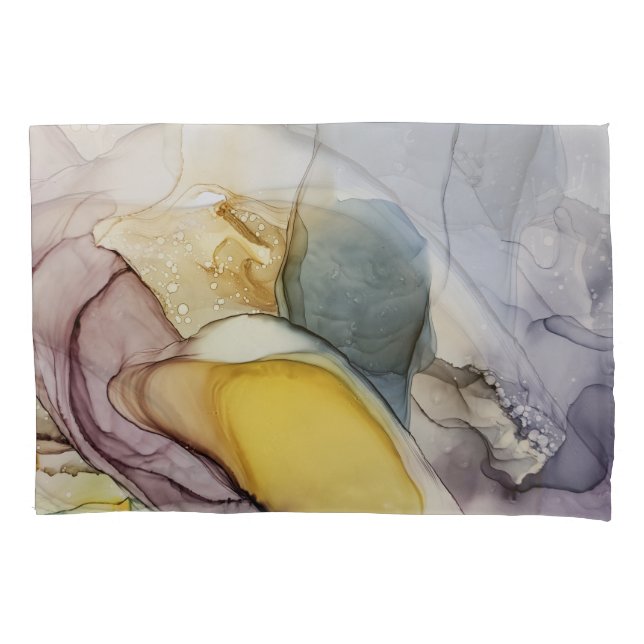 Alkoholfarbene Wirbel, gelbe Farbtöne, abstrakt. Kissenbezug (Vorderseite)