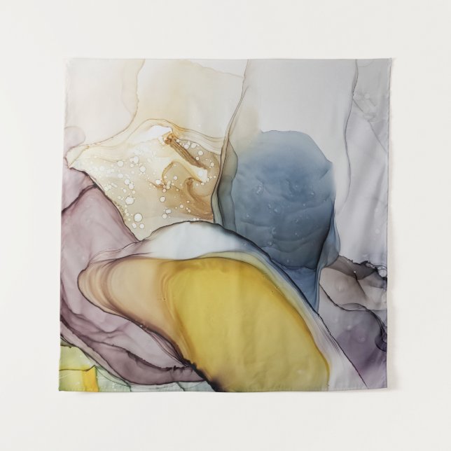 Alkoholfarbene Wirbel, gelbe Farbtöne, abstrakt. Wandteppich (Vorderseite)