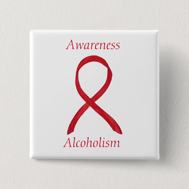 Alkoholische Bewusstseinsbildung Red Ribbon Custom Button (Vorderseite)