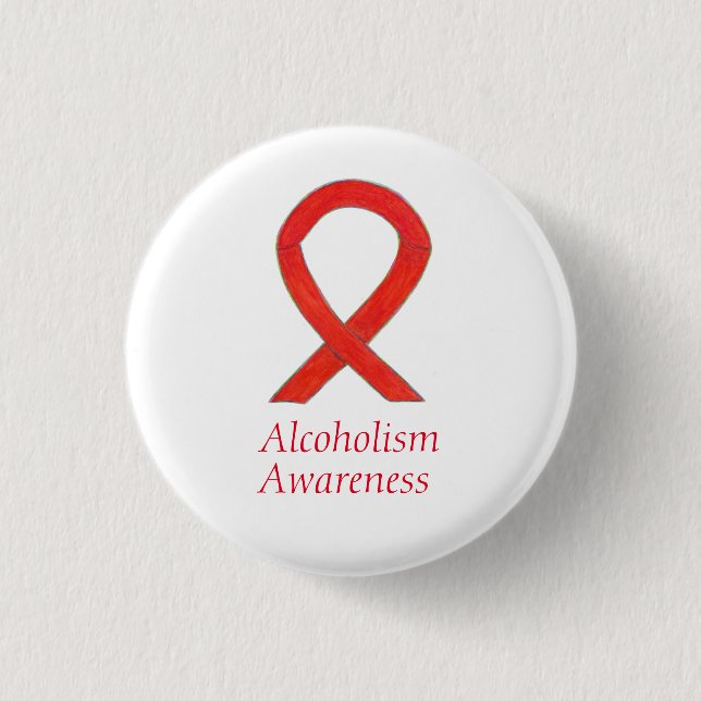 Alkoholische Bewusstseinsbildung Red Ribbon Custom Button (Vorderseite)