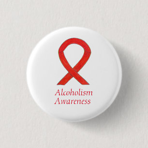Alkoholische Bewusstseinsbildung Red Ribbon Custom Button