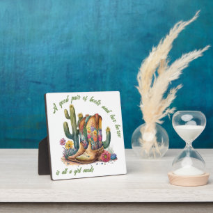 All a girl needs Cowgirl Boots Flowers and Cactus Fotoplatte