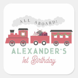 All Aboard Christmas Steam Train Birthday Quadratischer Aufkleber