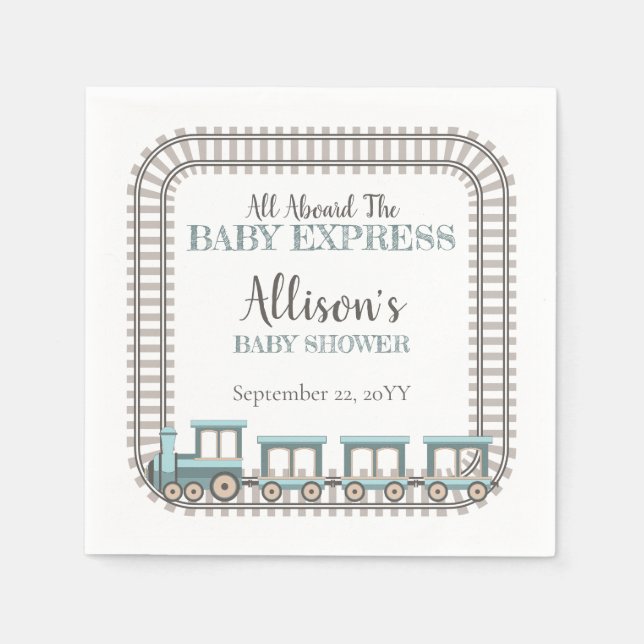 All Aboard the Baby Express Train Boy Baby Shower Serviette (Vorderseite)