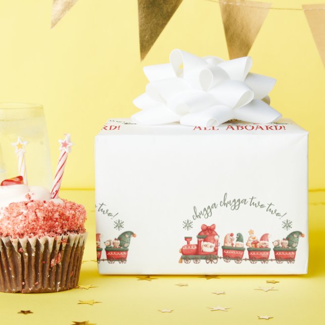 All Aboard Train Watercolor Santa Party Express Geschenkpapier (Geburtstagsparty)