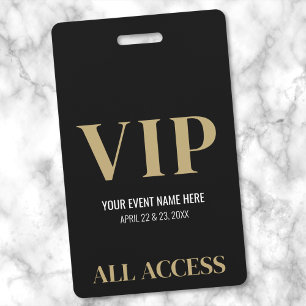 All Access Elegantes Schwarz-Gold-Event VIP Ausweis