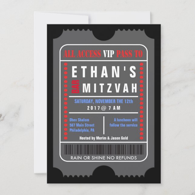 ALL ACCESS VIP PASS Bar Mitzvah Einladung (Vorderseite)