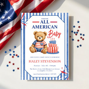 All American Baby Shower Patriotischer Teddybär Ju Einladung