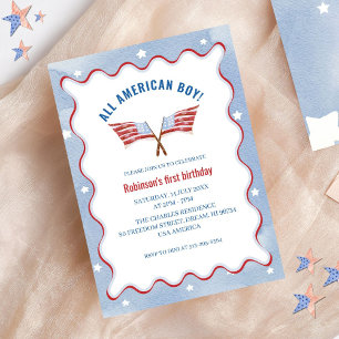 All American Boy 4. Juli Watercolor Geburtstag Einladung