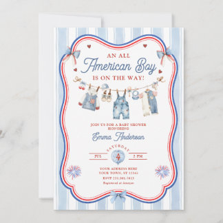 All American Boy Baby Shower Alles in Einem Einladung