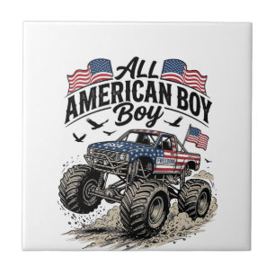 All American Boy Patriotischer Monster-Truck T-Shi Fliese
