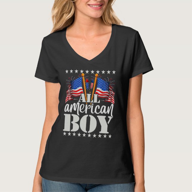 All American Boy USA America Flag & Firework 4th J T-Shirt (Vorderseite)