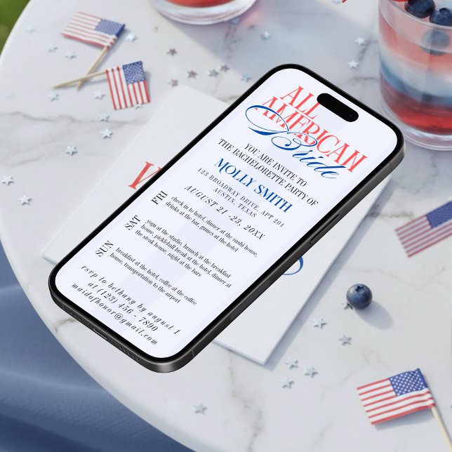 All American Bride Bachelorette Weekend Itinerary  Einladung (All American Bride Bachelorette Weekend Itinerary Invitation)