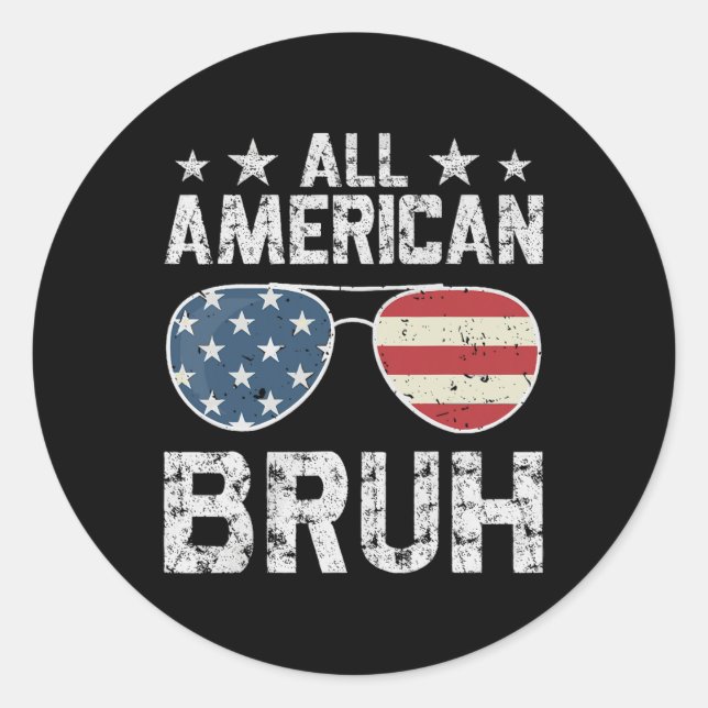 All American Bruh 4. Juli Junge Runder Aufkleber (Vorderseite)